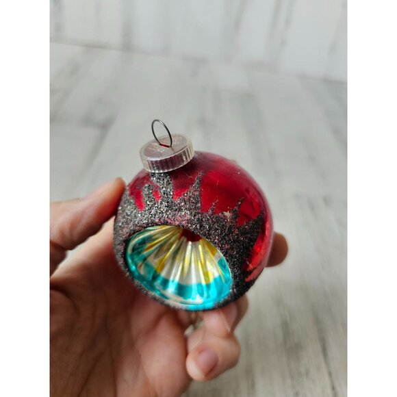 Antique indent red ball mercury reflector ornament West Germany Xmas glitter tre - Picture 10 of 12